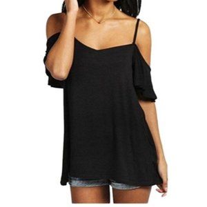 FISOUL Women's Off Shoulder Top Ruffle Sleeve Spaghetti Strap Halter Tops
